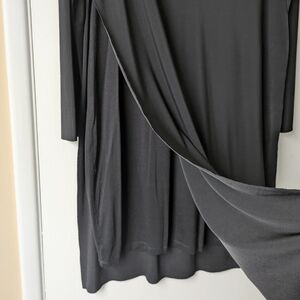Tahari V-Neck Mixed Fabric Long Sleeve Midi Dress with Overlay Black Medium